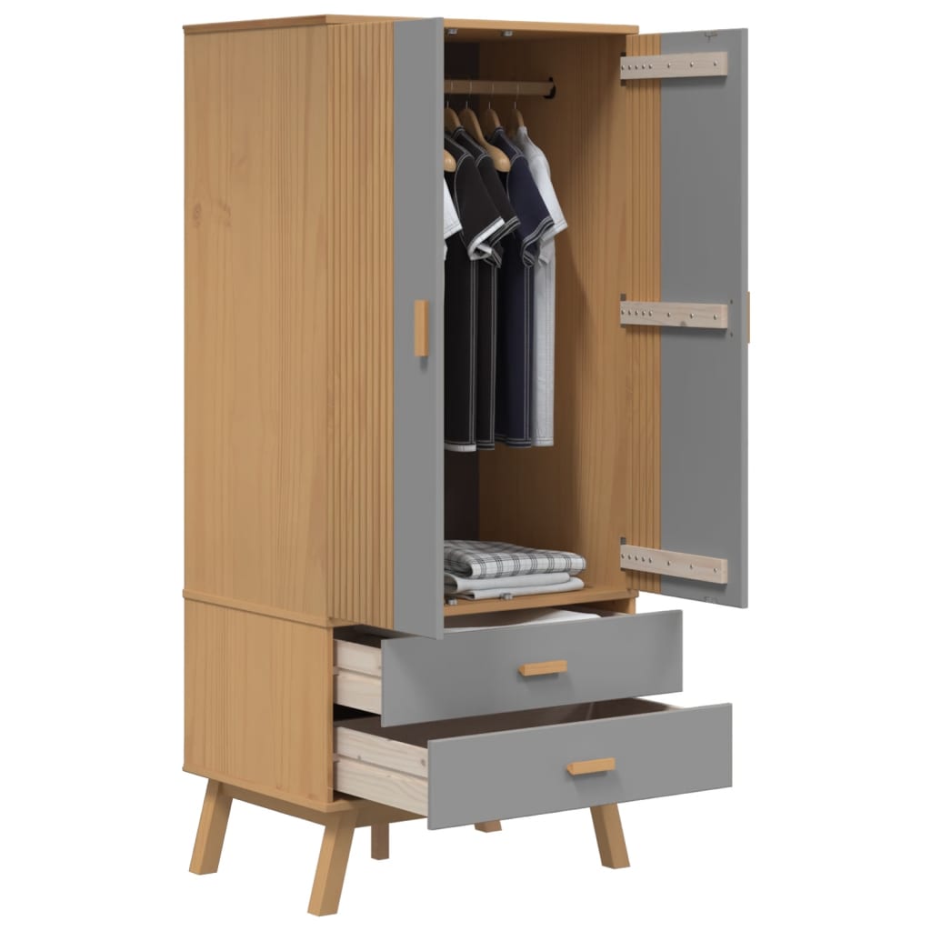 Kleiderschrank OLDEN Braun 76,5x53x172 cm Massivholz Kiefer