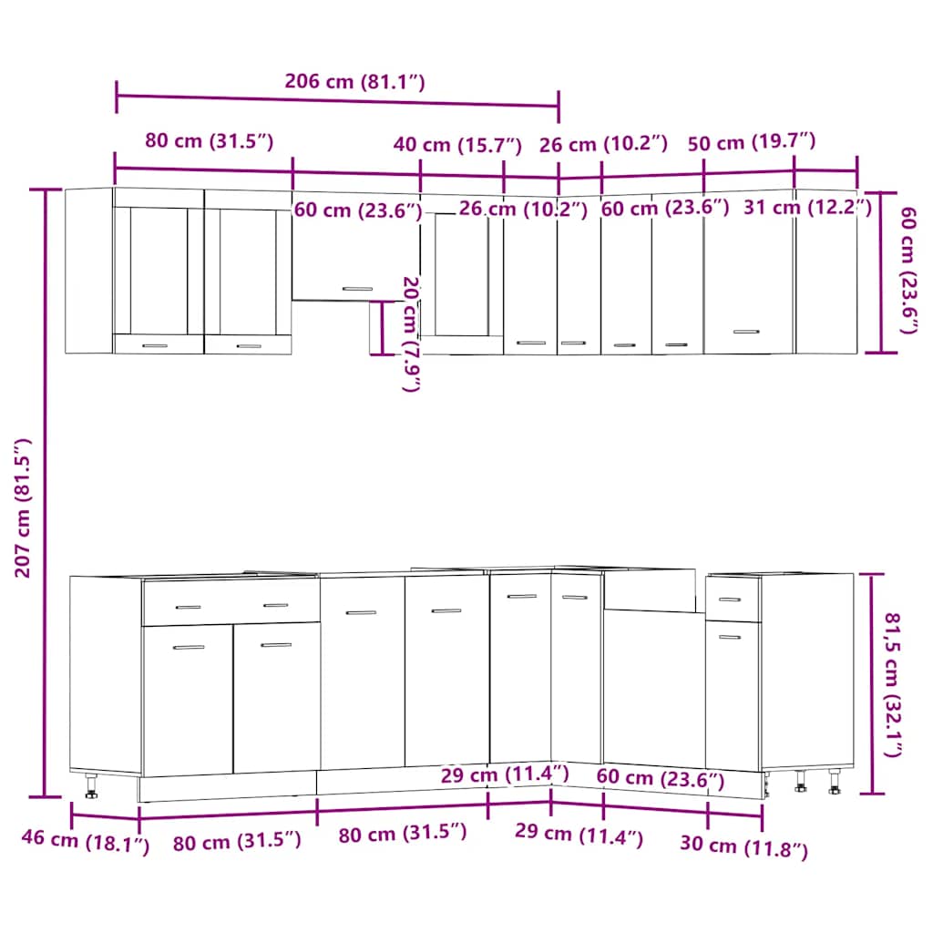 11-tlg. Küchenzeile Lyon Weiß Holzwerkstoff