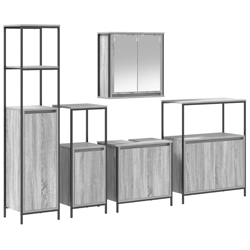 Badezimmermöbel-Set 5 pcs Schwarz Eichen-Optik Holzwerkstoff