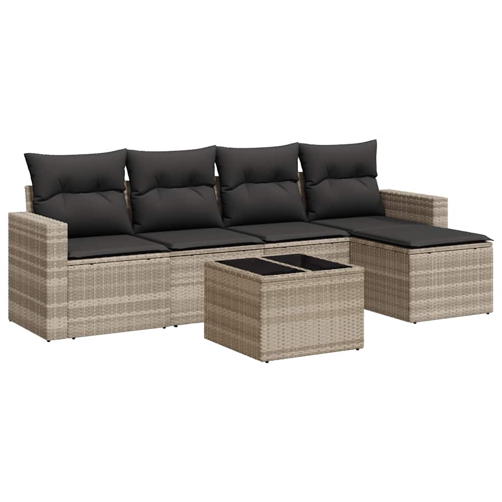 5-tlg. Garten-Sofagarnitur mit Kissen Schwarz Poly Rattan