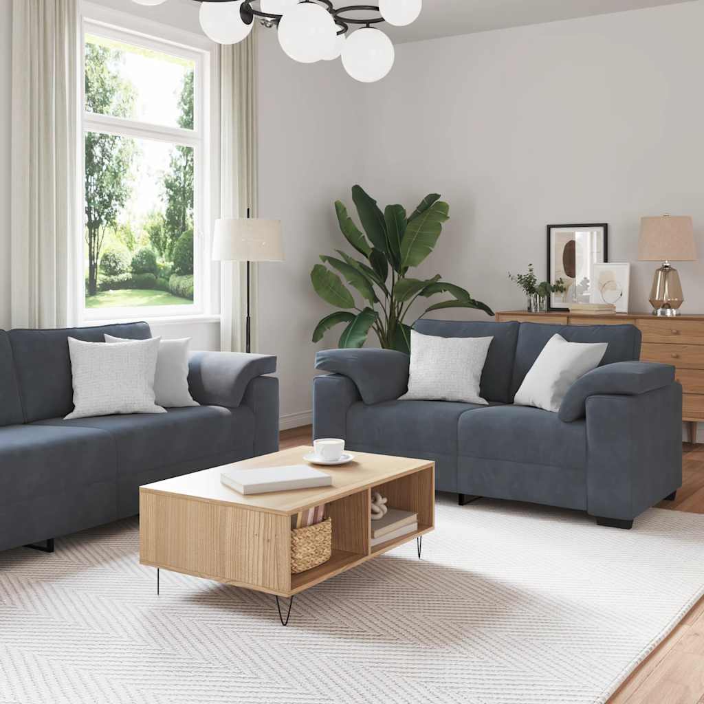 2-teiliges Sofa-Set mit Kissen, hellgrauer Samt
