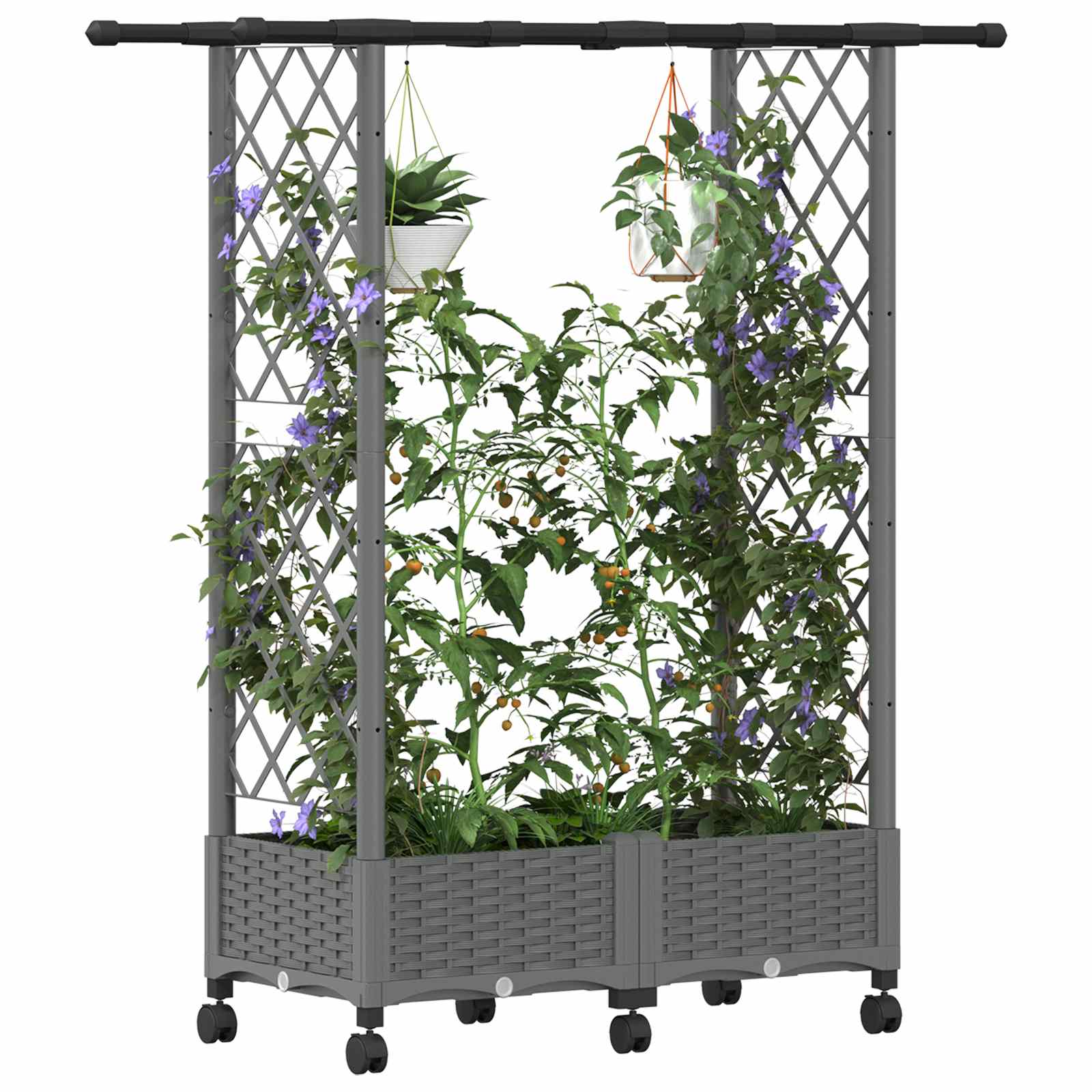 Hochbeet mit Rankgitter und Dach Braun 124 x 40 x 123 cm PP