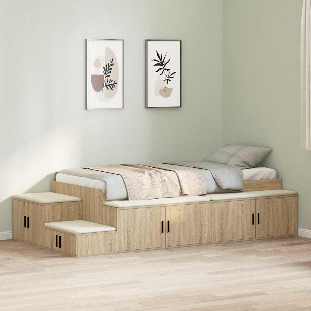 Aufbewahrungsbettgestell mit Speicher Weiß 80 cm Holzwerkstoff