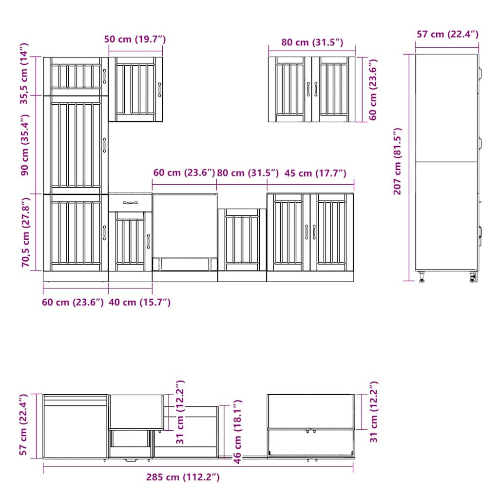 7-tlg. Küchenschrank-Set Lucca Weiß Holzwerkstoff