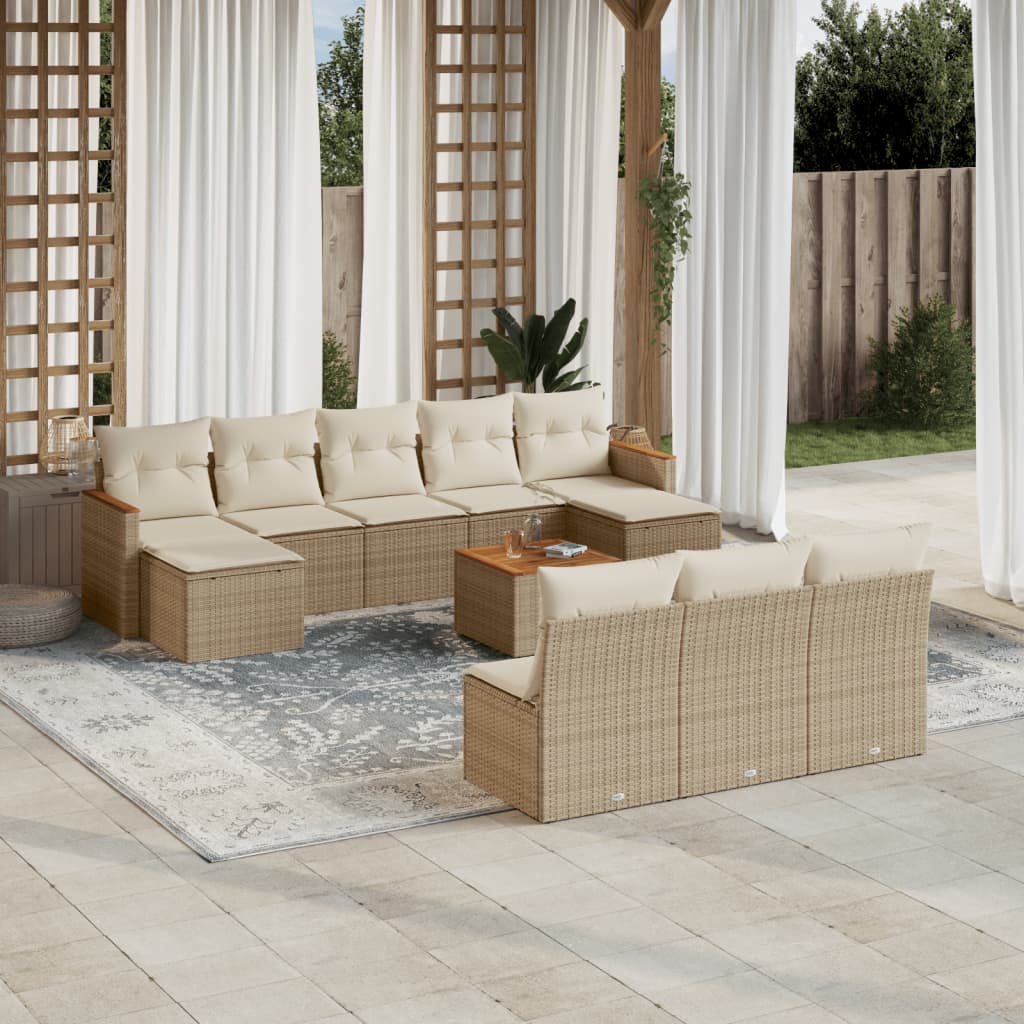 10-tlg. Garten-Sofagarnitur mit Kissen Schwarz Poly Rattan