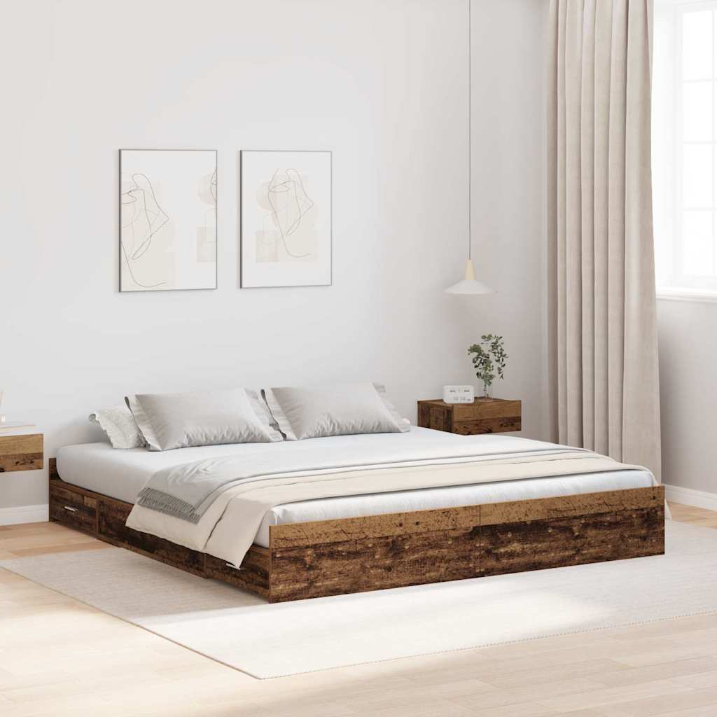 Aufbewahrungsbettgestell Weiß 200 x 200 cm Holzwerkstoff