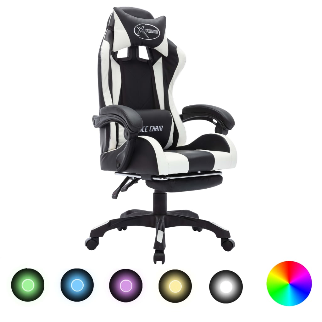 Gaming-Stuhl mit RGB LED-Leuchten Blau und Schwarz Kunstleder