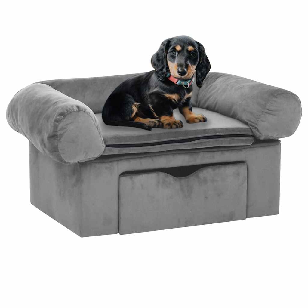 Hundesofa mit Schublade Dunkelgrau 75x50x38 cm Plüsch