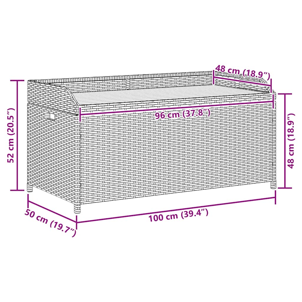 Bank mit Stauraum Schwarz 100x50x52 cm Poly Rattan Akazienholz