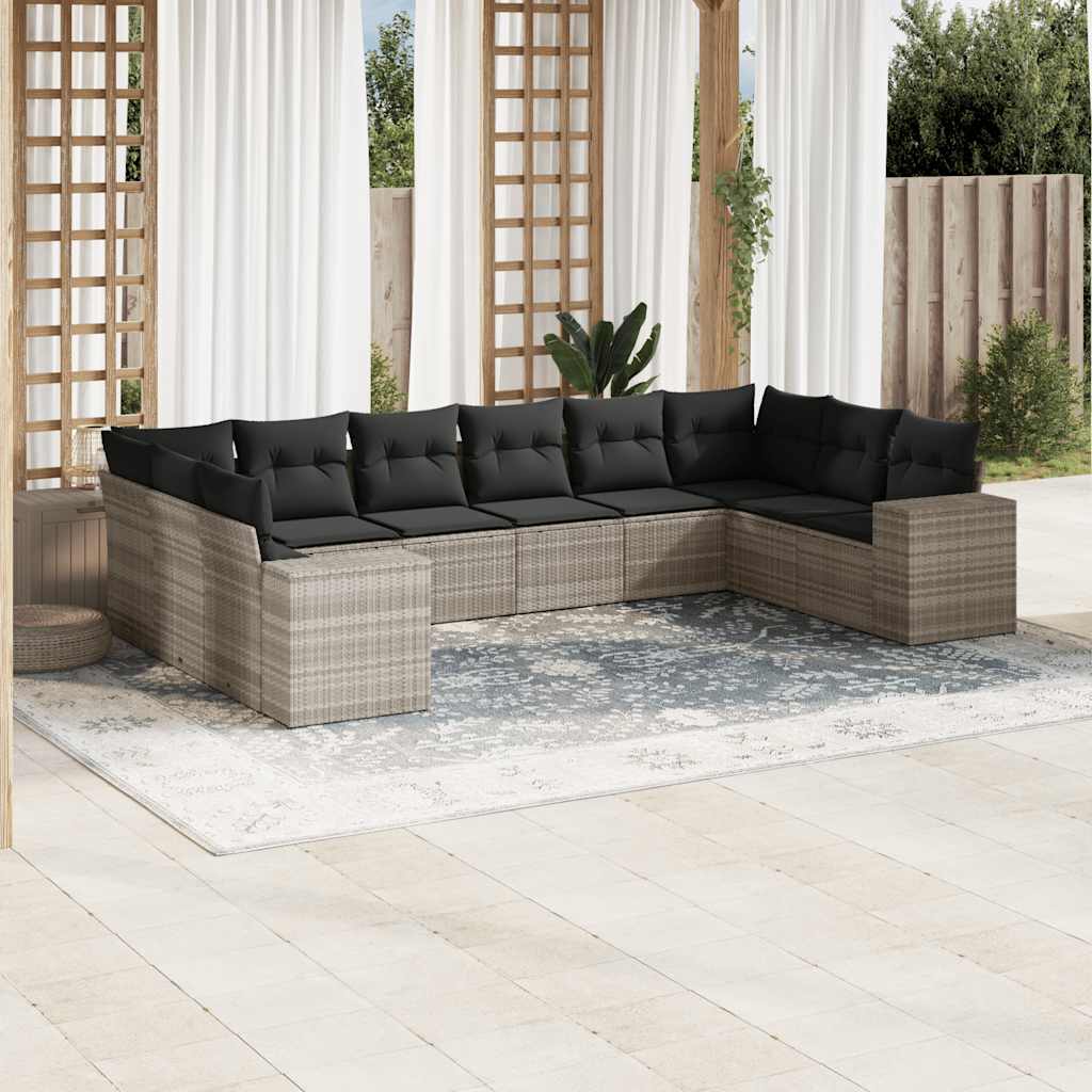 10-tlg. Garten-Sofagarnitur mit Kissen Schwarz Poly Rattan