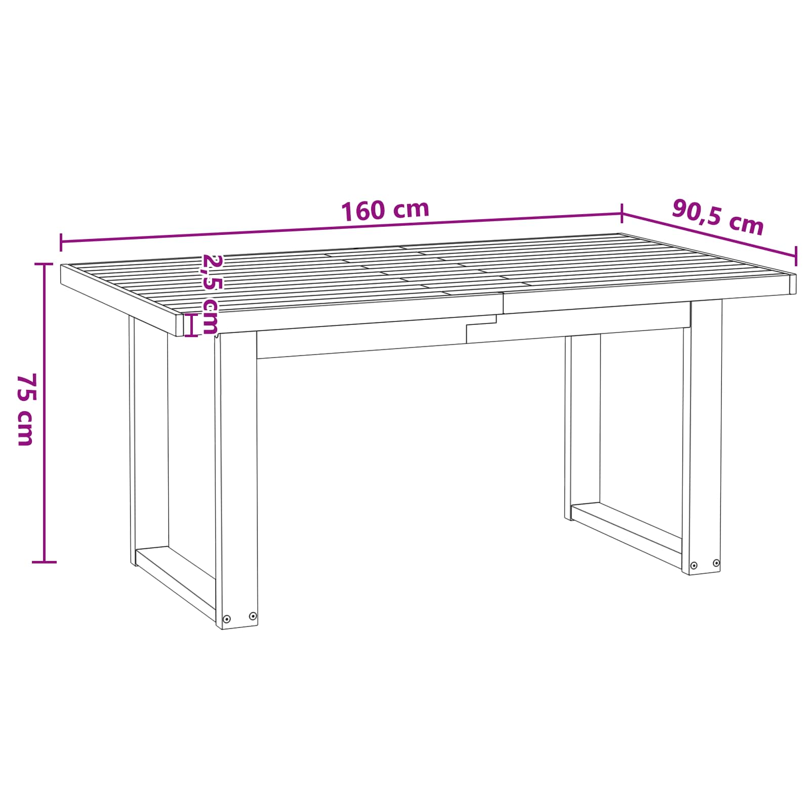 Esstisch NOAIN U-Form-Beine 180x90x75 cm Massivholz Kiefer