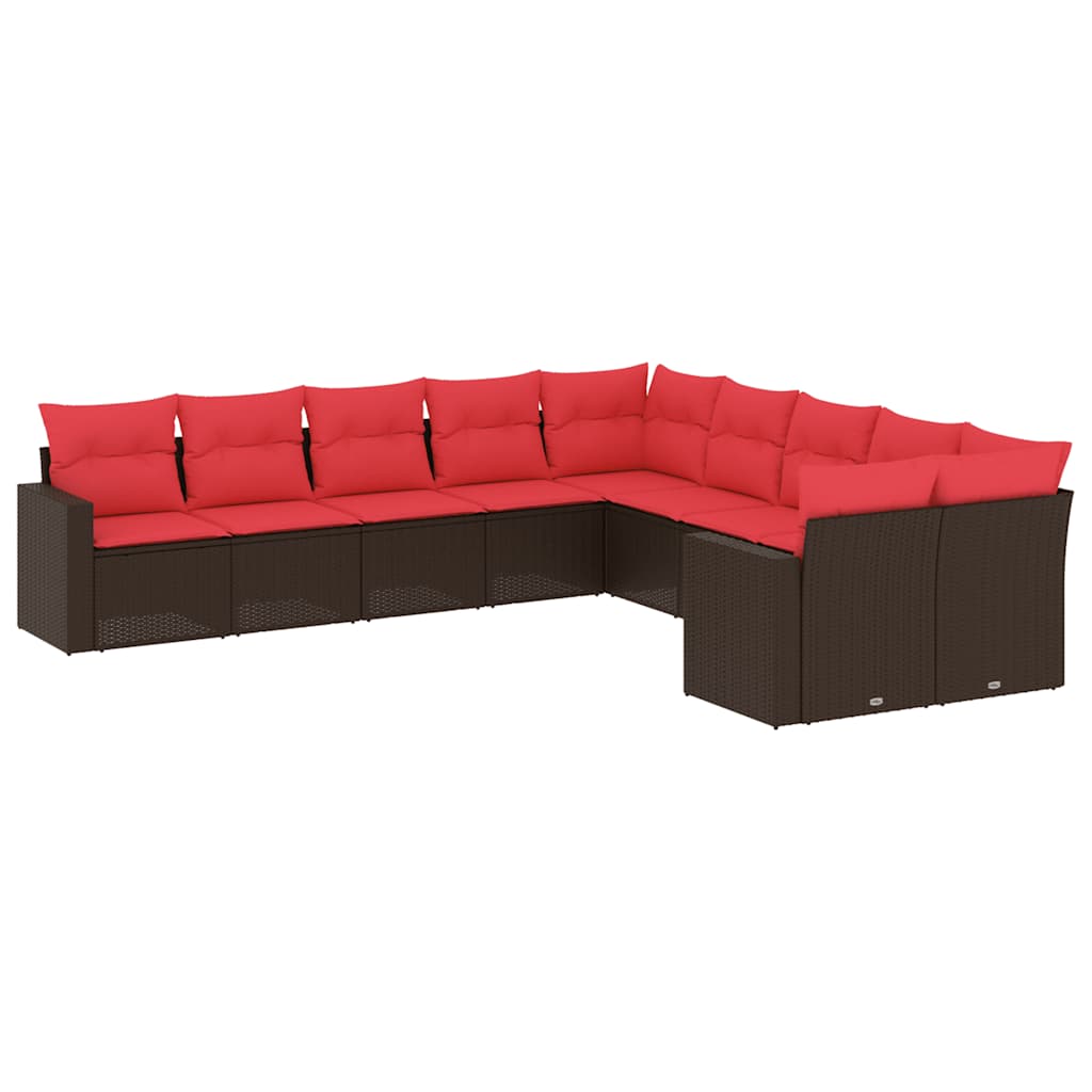 10-tlg. Garten-Sofagarnitur mit Kissen Schwarz Poly Rattan