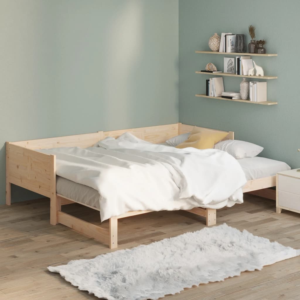 Ausziehbares Tagesbett Natur 180 x 200 cm Massives Kiefernholz