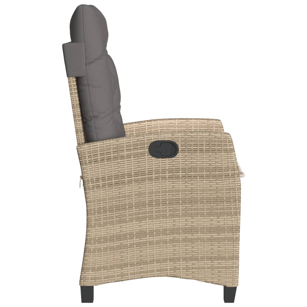 Gartensessel Verstellbar mit Kissen Schwarz Poly Rattan