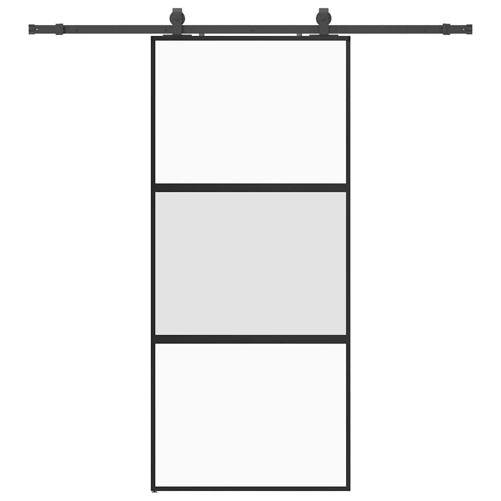 Schiebetür mit Beschlag Schwarz 76x205 cm Hartglas