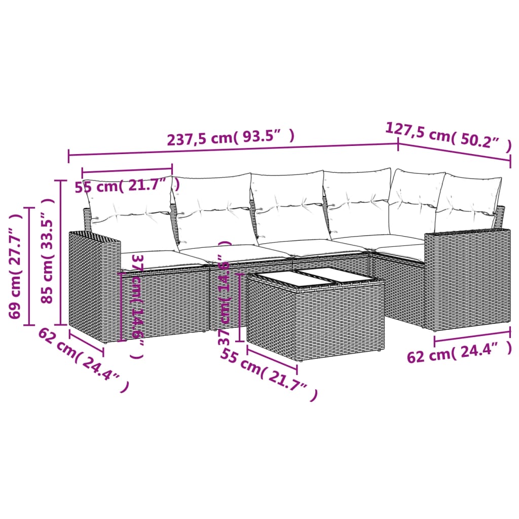 5-tlg. Garten-Sofagarnitur mit Kissen Schwarz Poly Rattan
