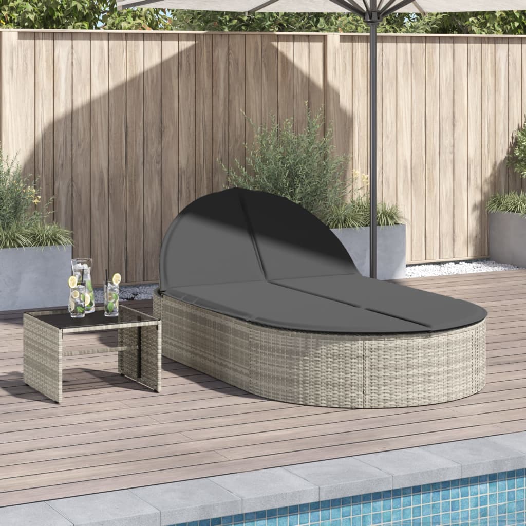 Doppel-Sonnenliege mit Kissen Schwarz Poly Rattan