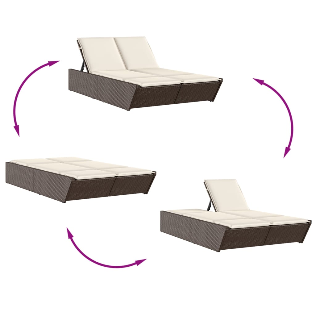 Doppel-Sonnenliege mit Kissen Schwarz Poly Rattan
