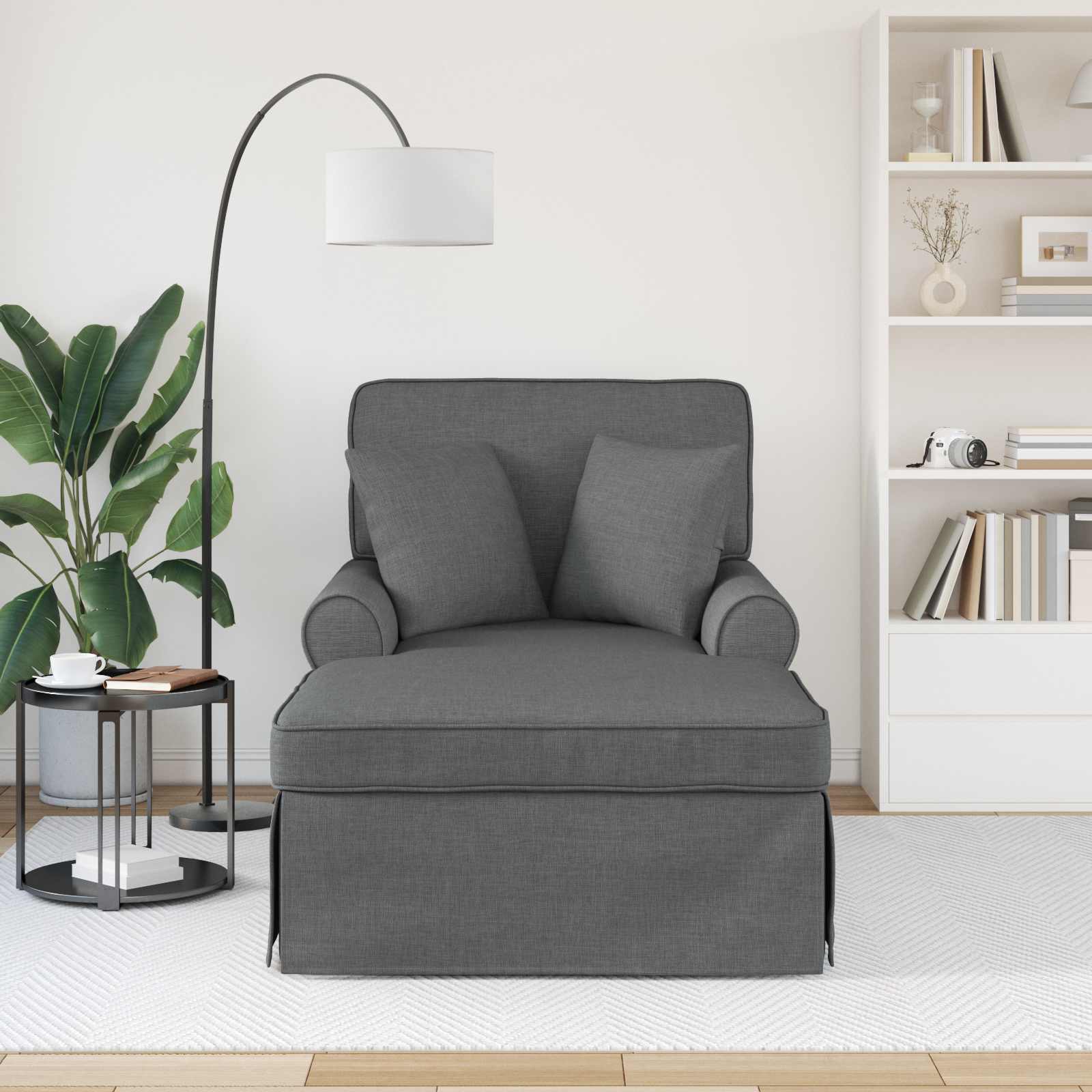 Chaise Lounge mit Rock mit Kissen 3 pcs Hellgrau Stoff