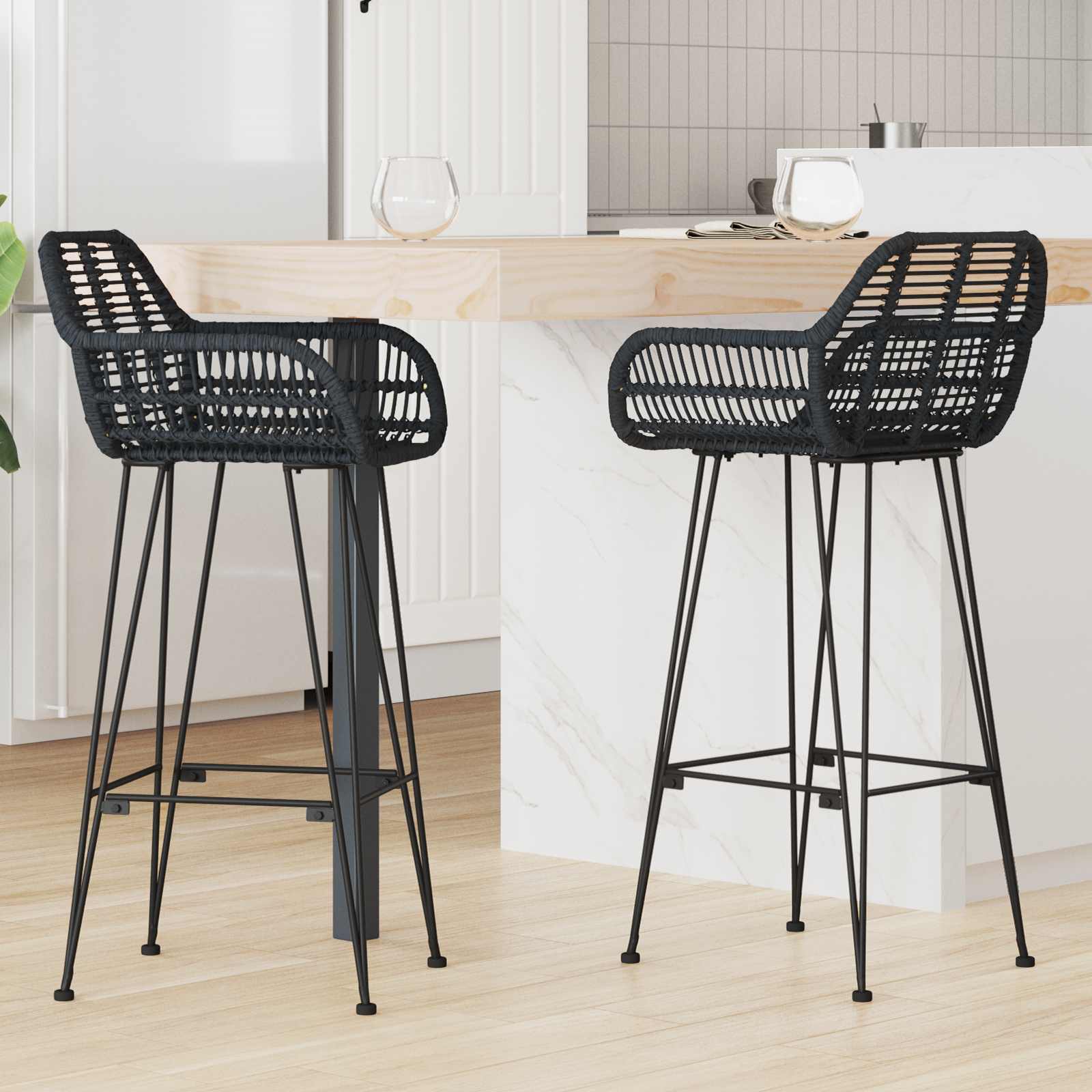 Barstuhl 2 pcs 55 x 52 x 92 cm Rattan und Eisen