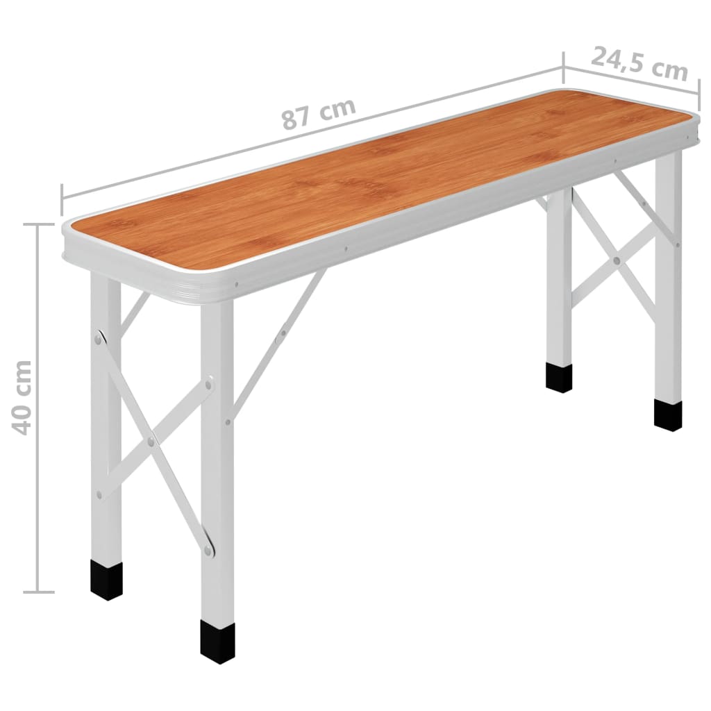 Klappbarer Campingtisch mit 2 Sitzbänken Aluminium Weiß