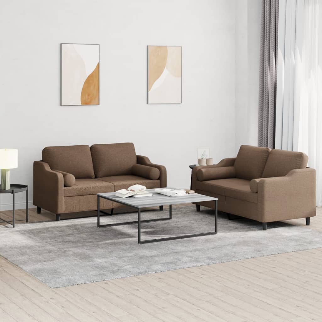 3-tlg. Sofagarnitur mit Kissen Creme Stoff