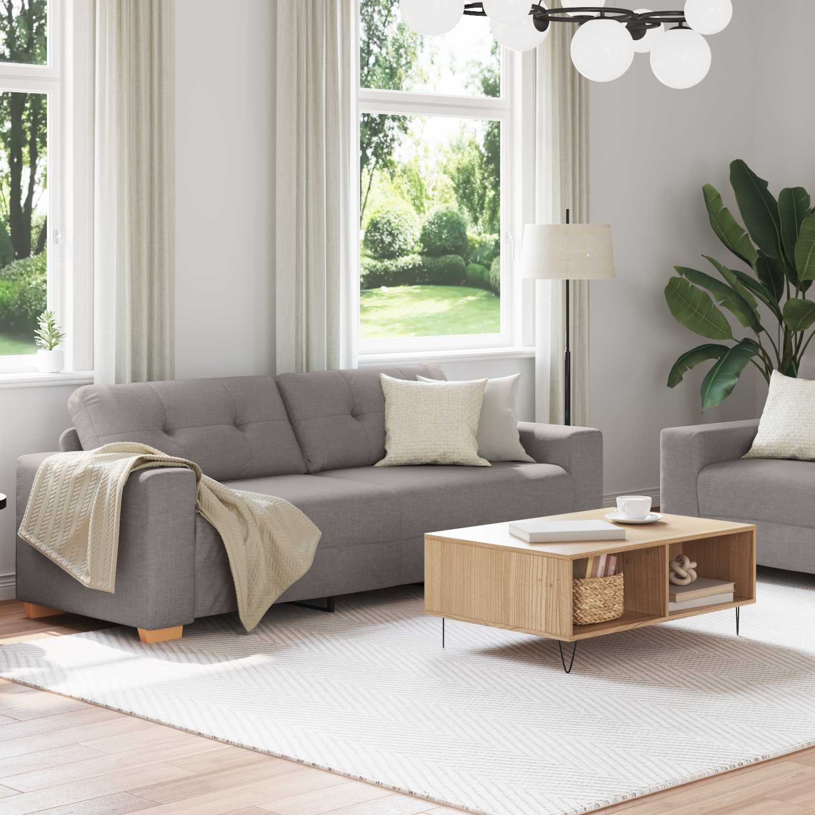 2-teiliges Sofa-Set mit Kissen, hellgrauer Stoff