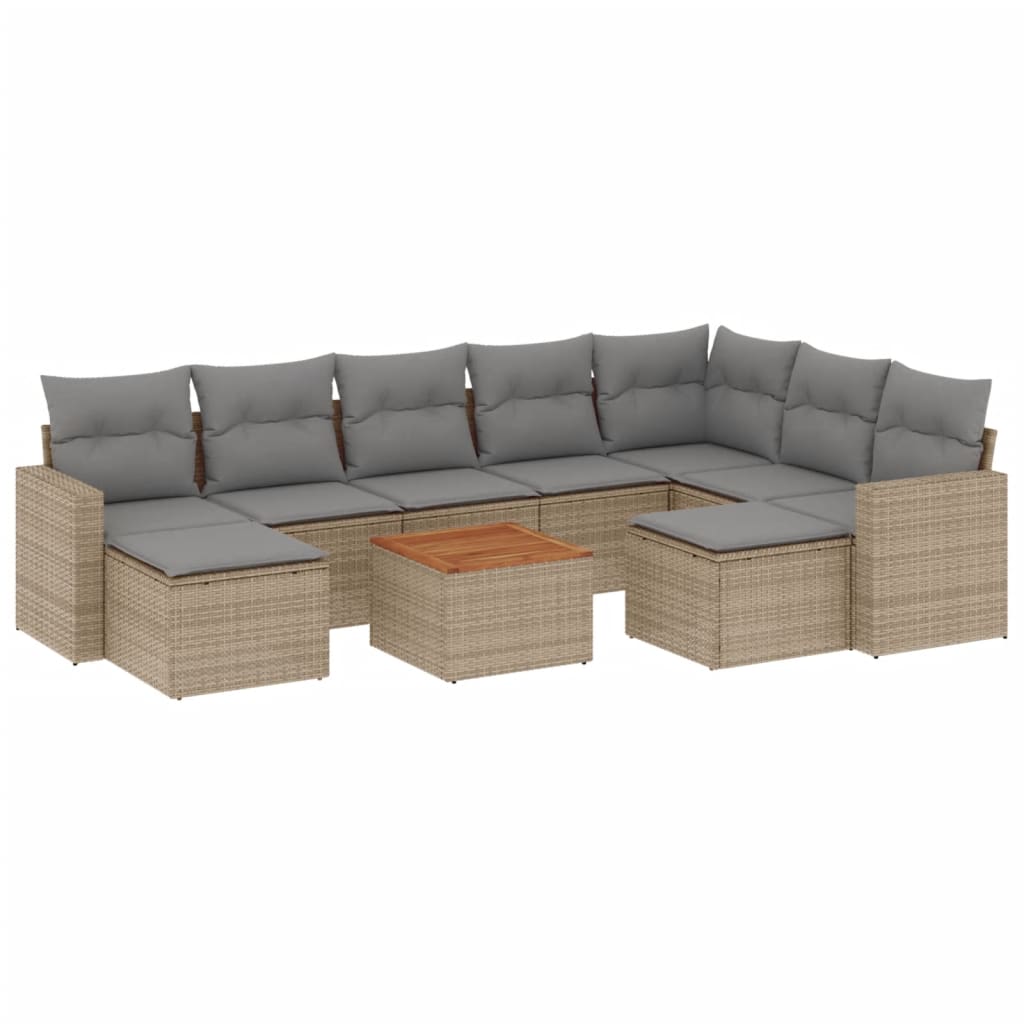 10-tlg. Garten-Sofagarnitur mit Kissen Schwarz Poly Rattan