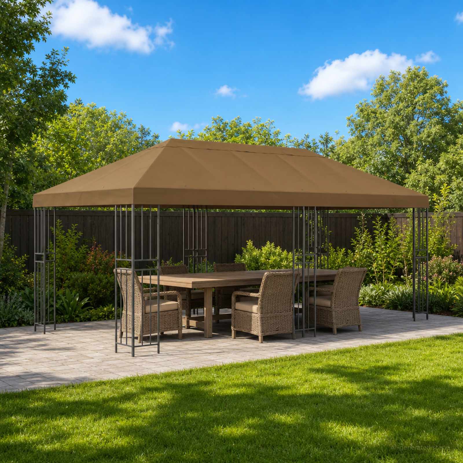 Pavillon mit Seitenwänden 6 x 3 m Beige Polyester und Stahl 190