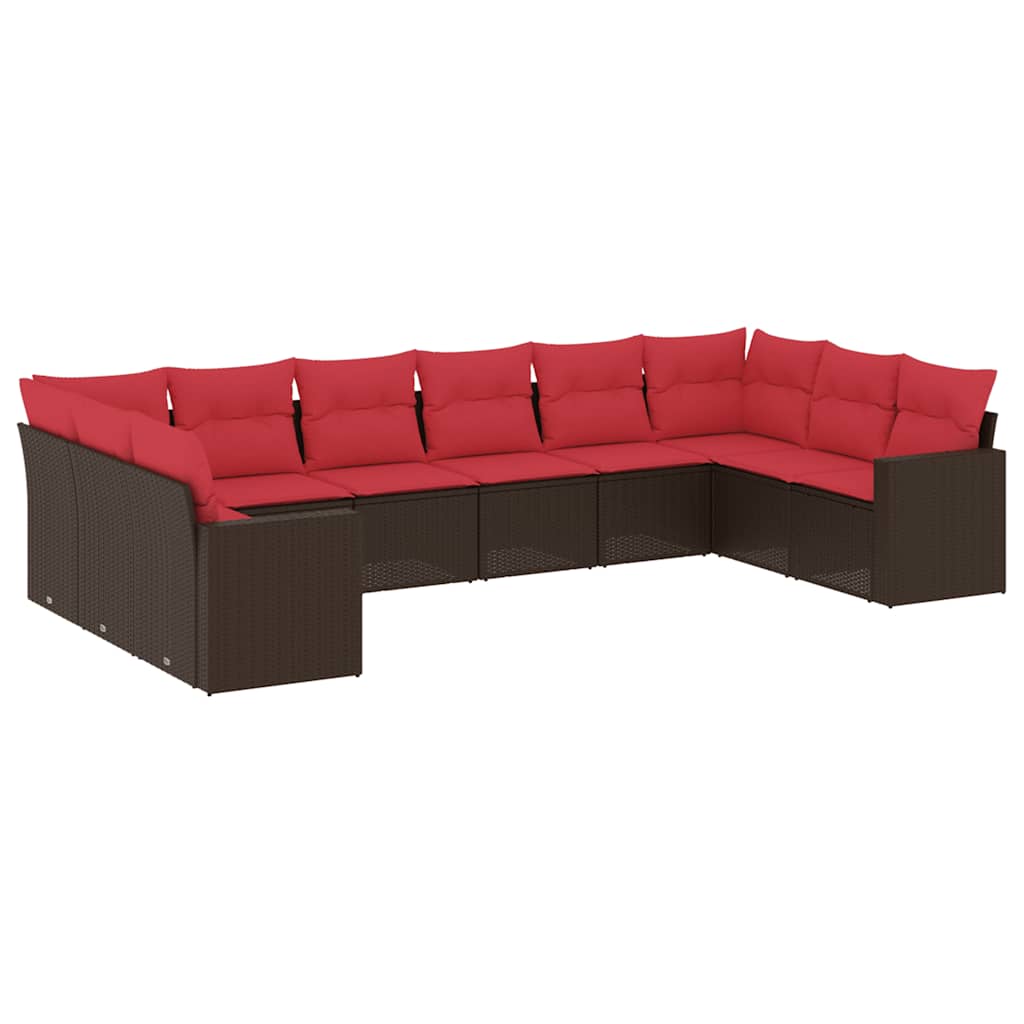 10-tlg. Garten-Sofagarnitur mit Kissen Schwarz Poly Rattan