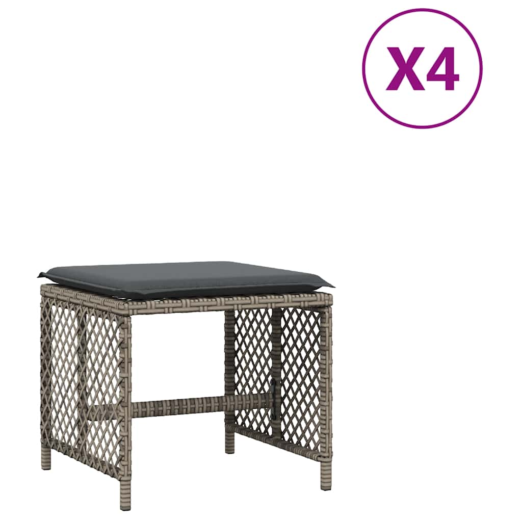 Gartenhocker mit Kissen 4 Stk. Schwarz 41x41x36 cm Poly Rattan