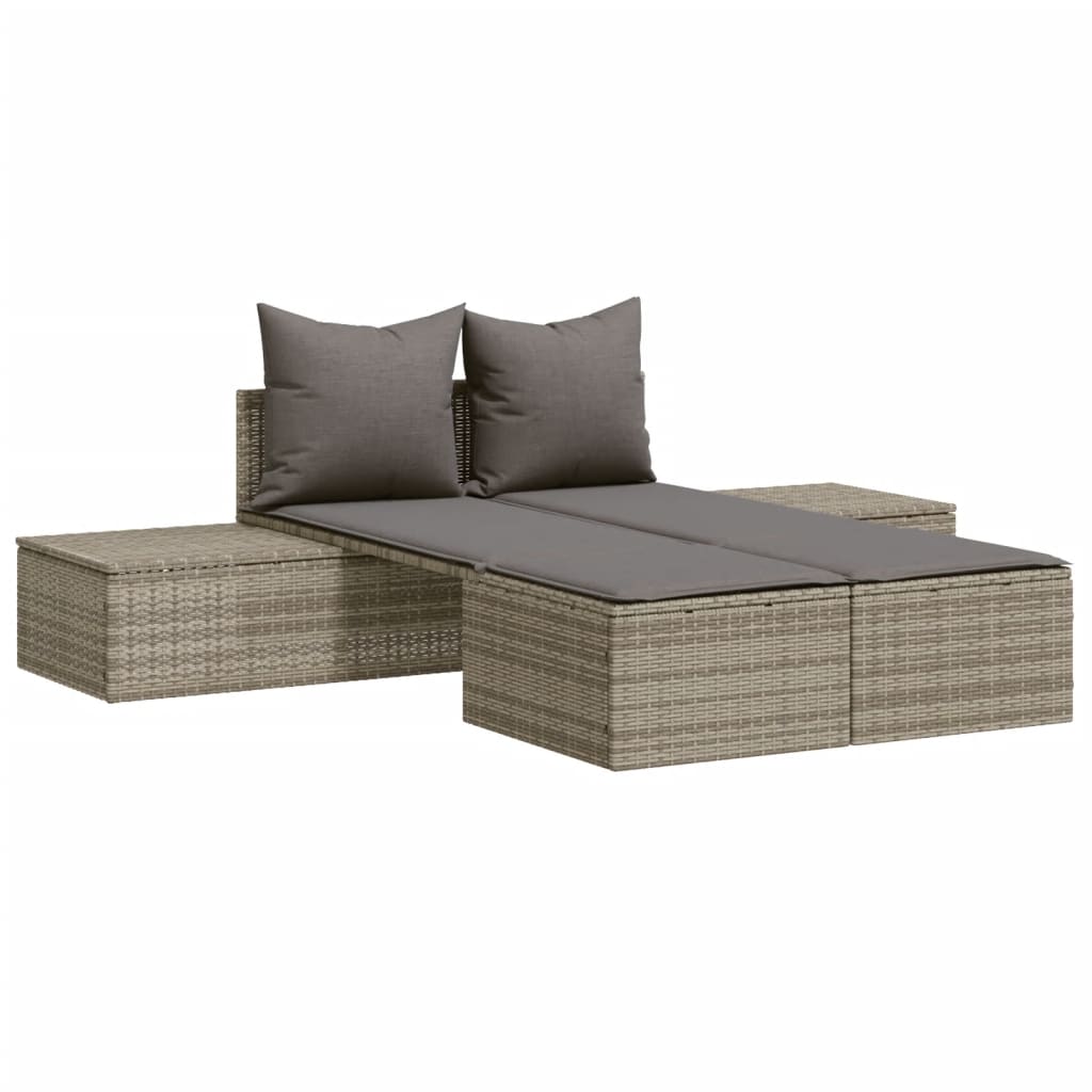 Doppel-Sonnenliege mit Auflagen Beige Poly Rattan