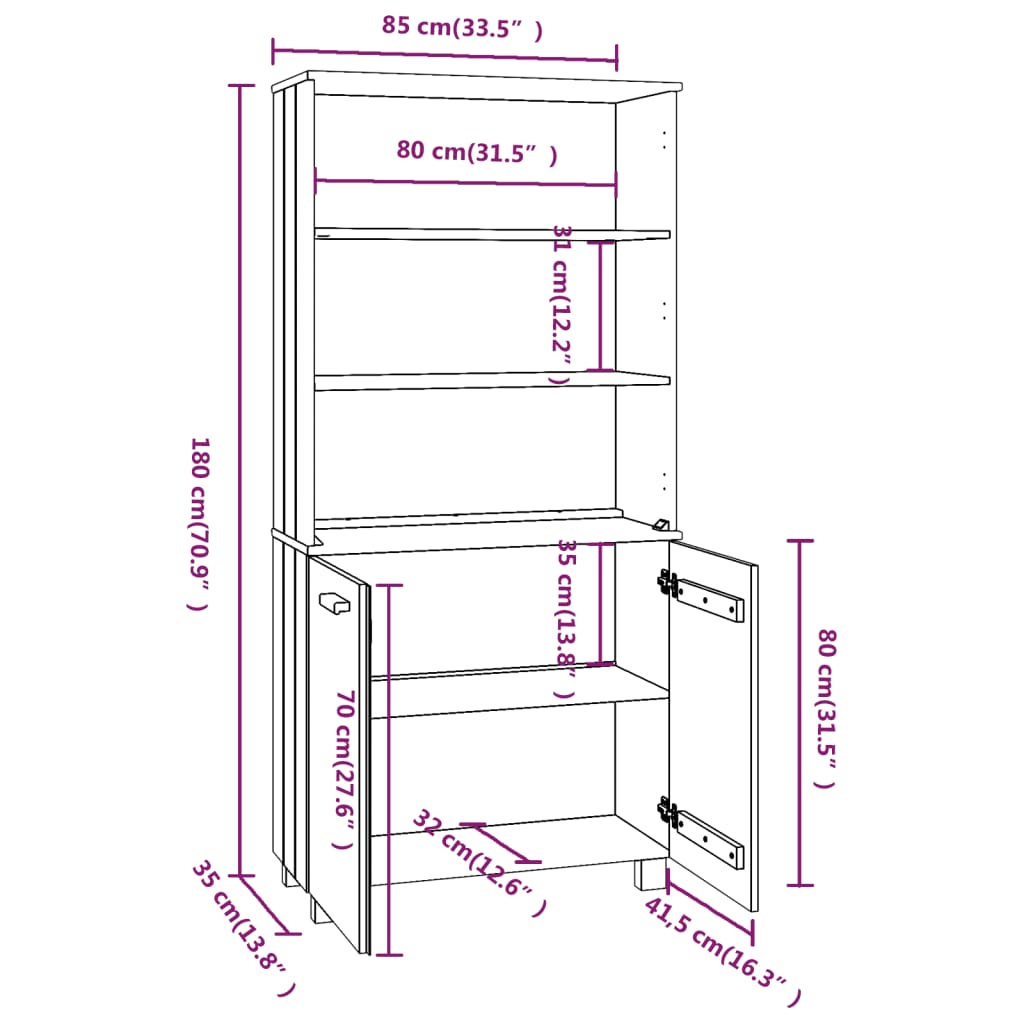 Highboard HAMAR Massivholz Kiefer Honigbraun