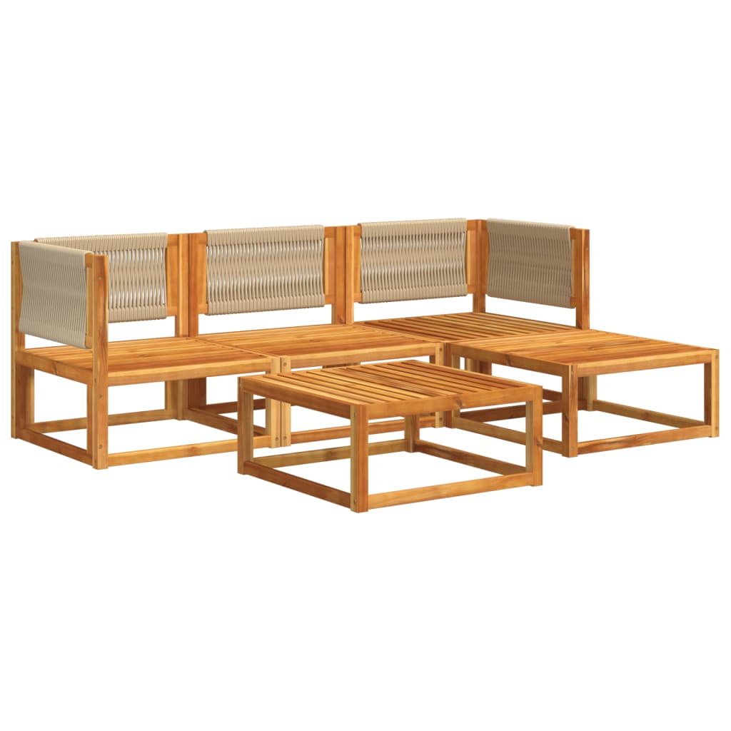 6-tlg. Gartensofa-Set mit Kissen Holz Akazie & Seil