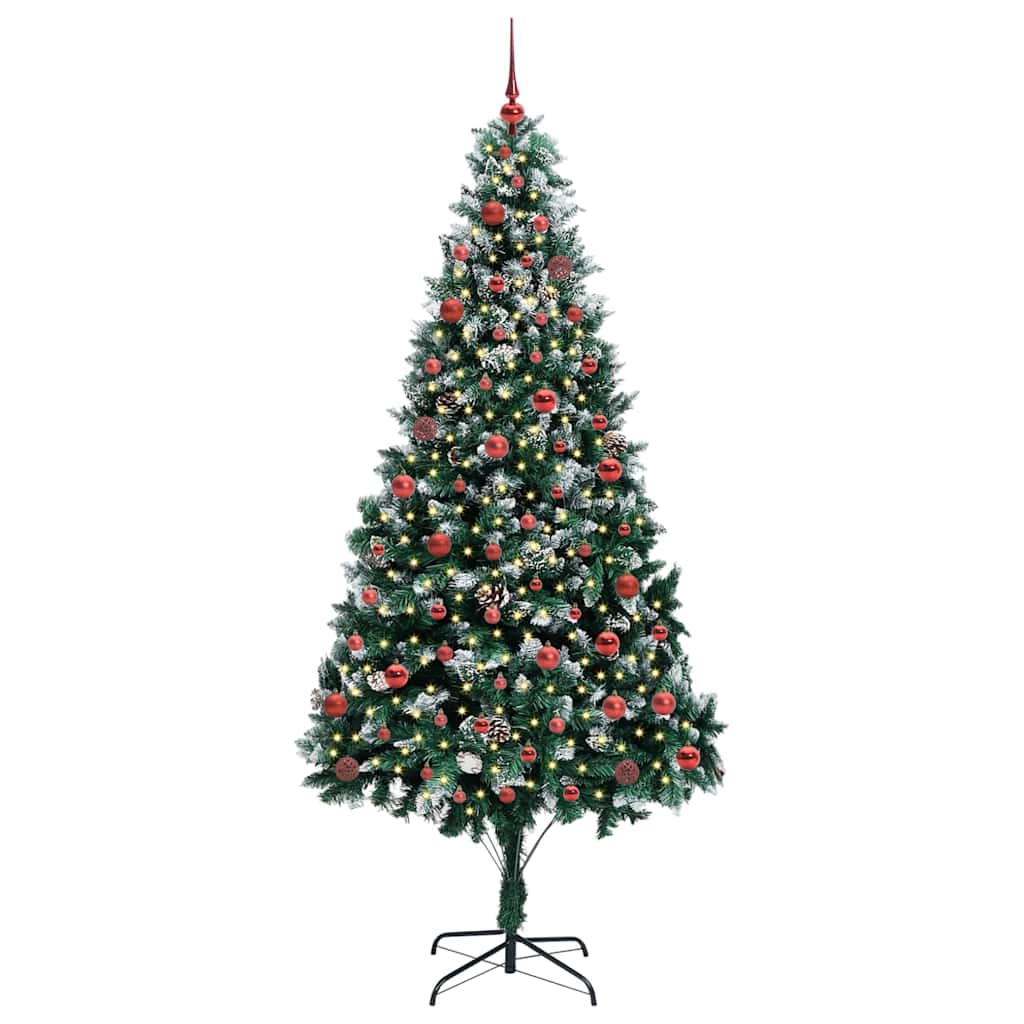 Künstlicher Weihnachtsbaum mit LEDs Kugeln Zapfen 150 cm