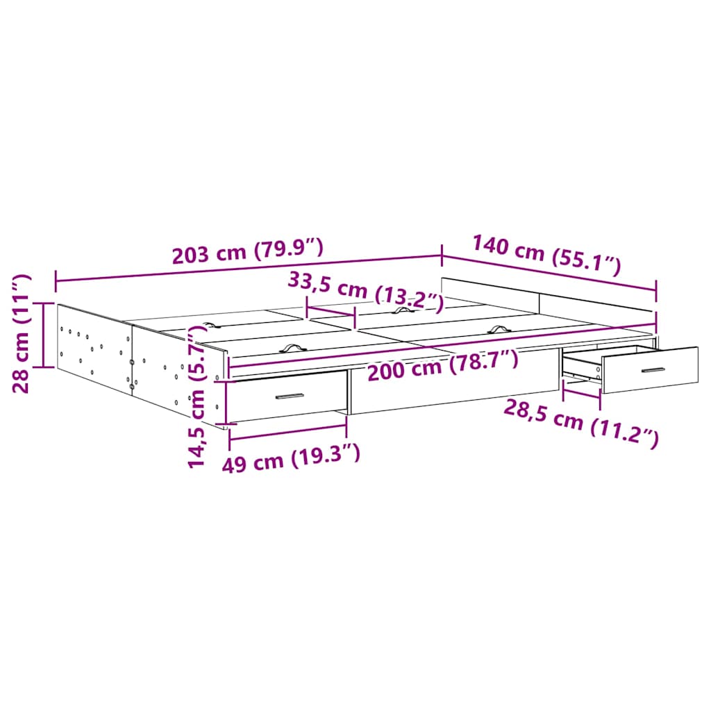 Aufbewahrungsbettgestell Weiß 200 x 200 cm Holzwerkstoff