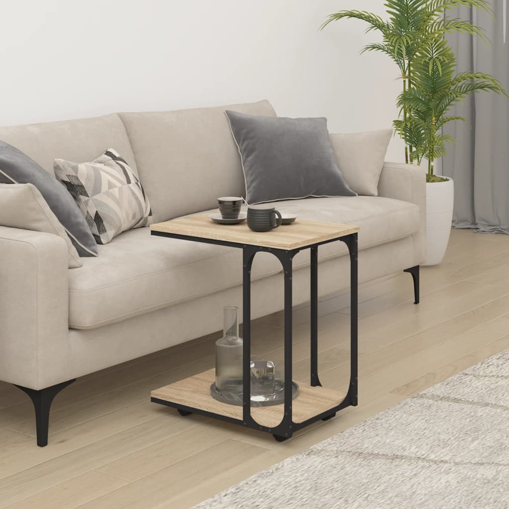Beistelltisch mit Rollen Schwarz 50x35x55,5 cm Holzwerkstoff
