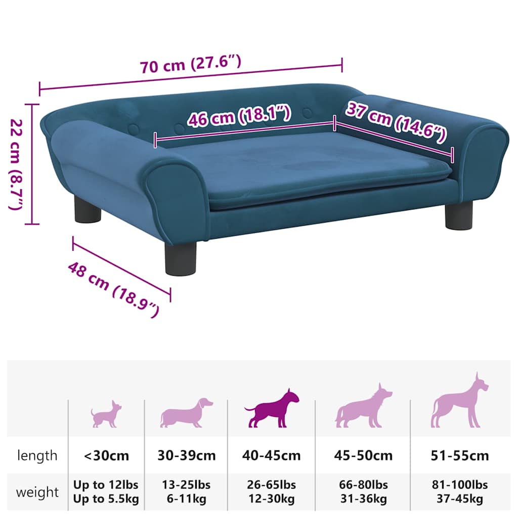 Hundebett Blau 100x50x21 cm Samt