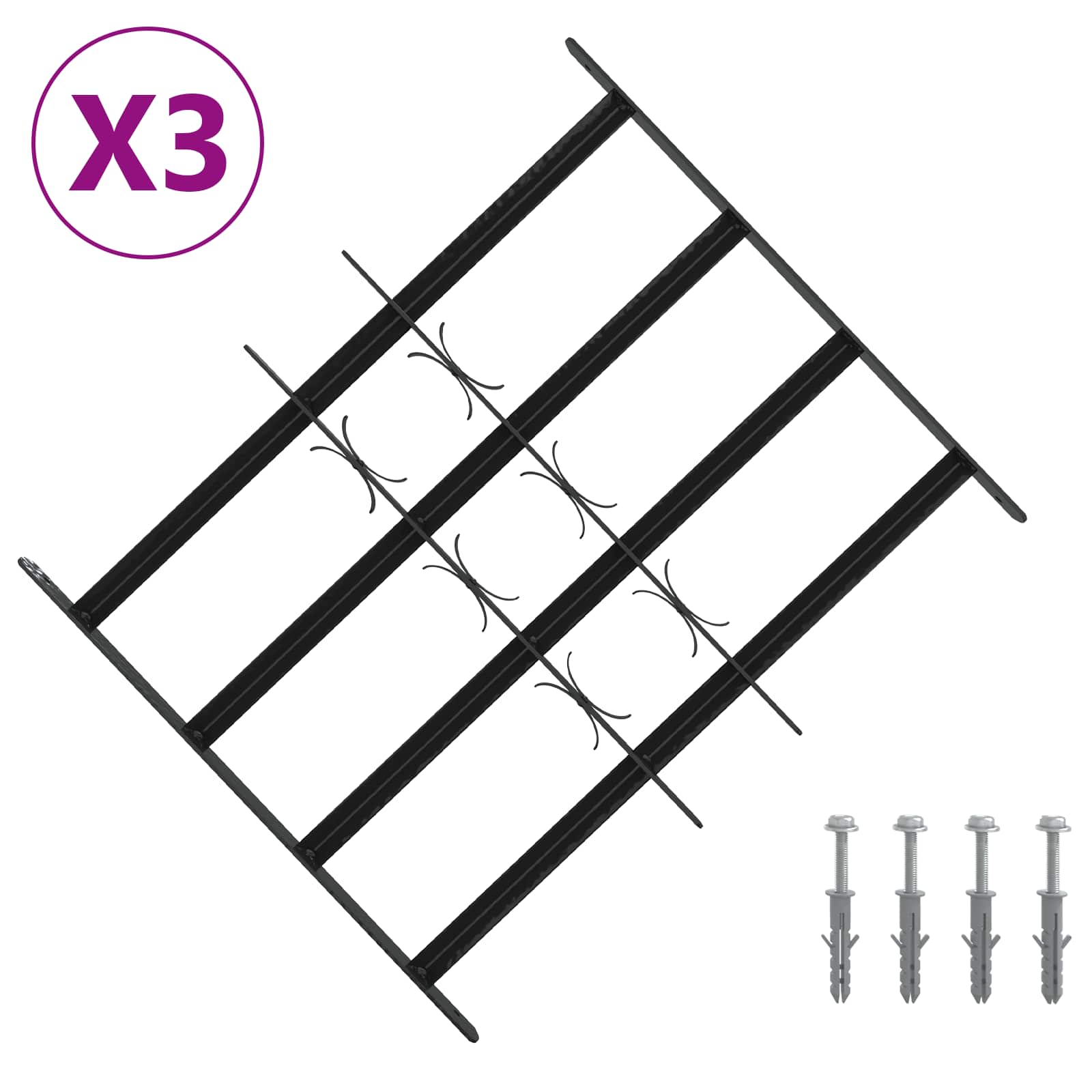 Fenstergitter 76 x 30 cm Pulverbeschichteter Stahl Schwarz