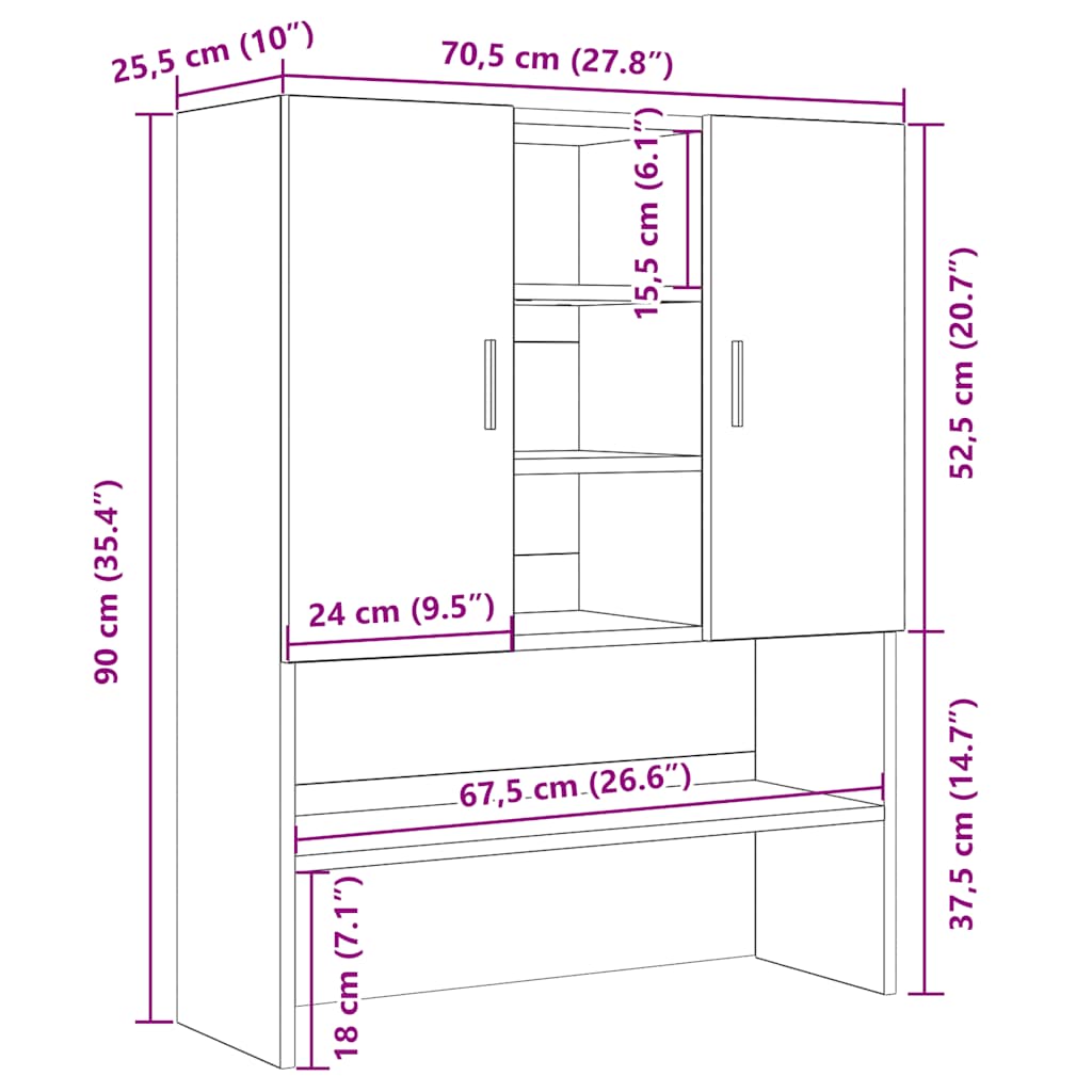 Waschmaschinenschrank Weiß 70,5x25,5x90 cm