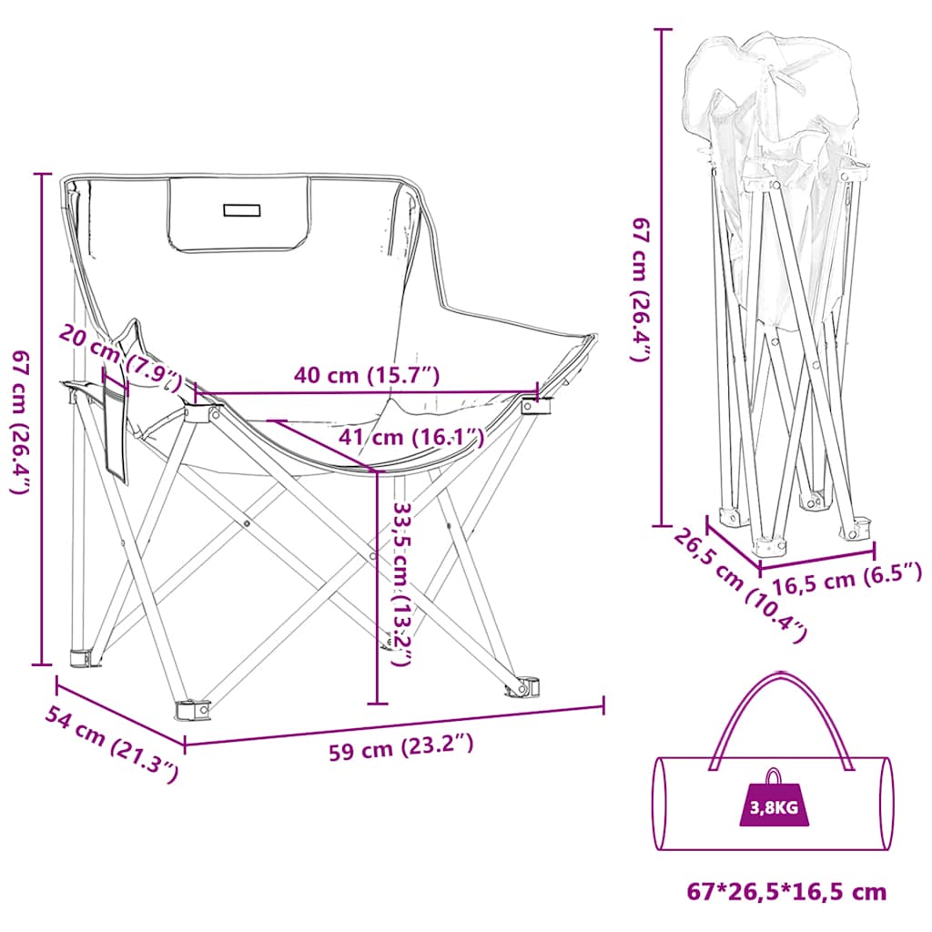 Campingstühle 2 Stk. mit Tasche Klappbar Schwarz