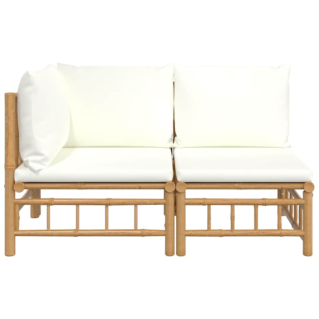 3-tlg. Garten-Lounge-Set mit Kissen Creme Bambus