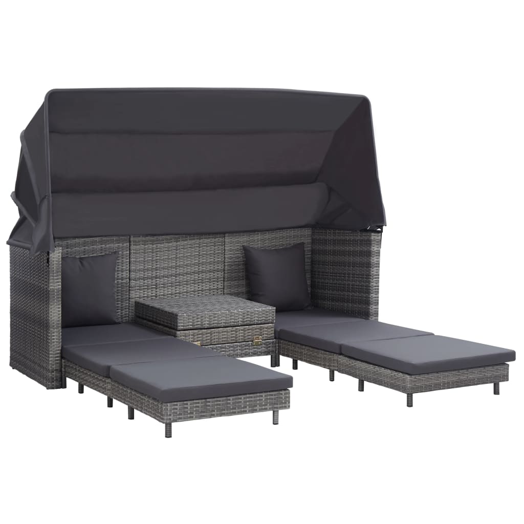 Ausziehbares 3-Sitzer-Schlafsofa mit Dach Poly Rattan Schwarz