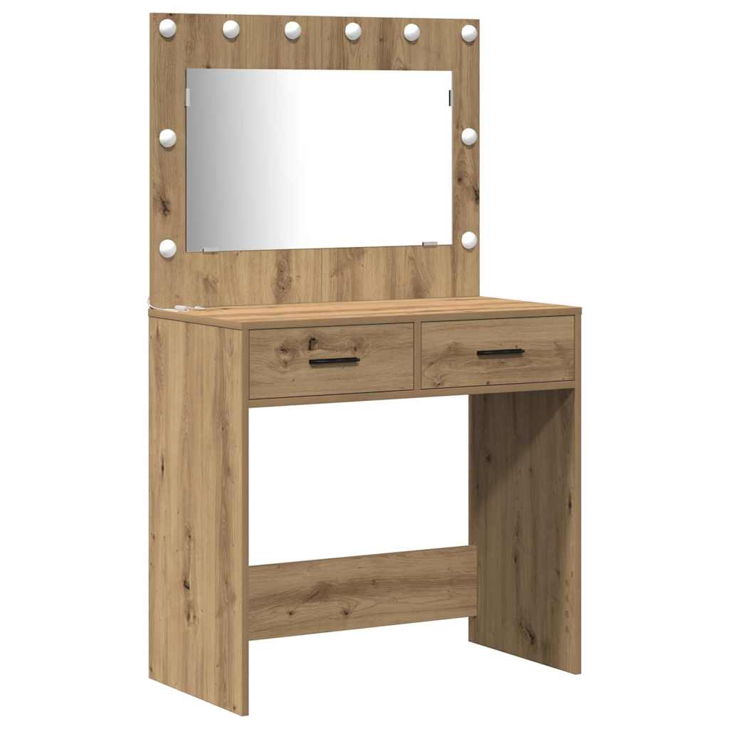 Schminktisch mit Spiegelbeleuchtung 3 pcs Weiß Holzwerkstoff