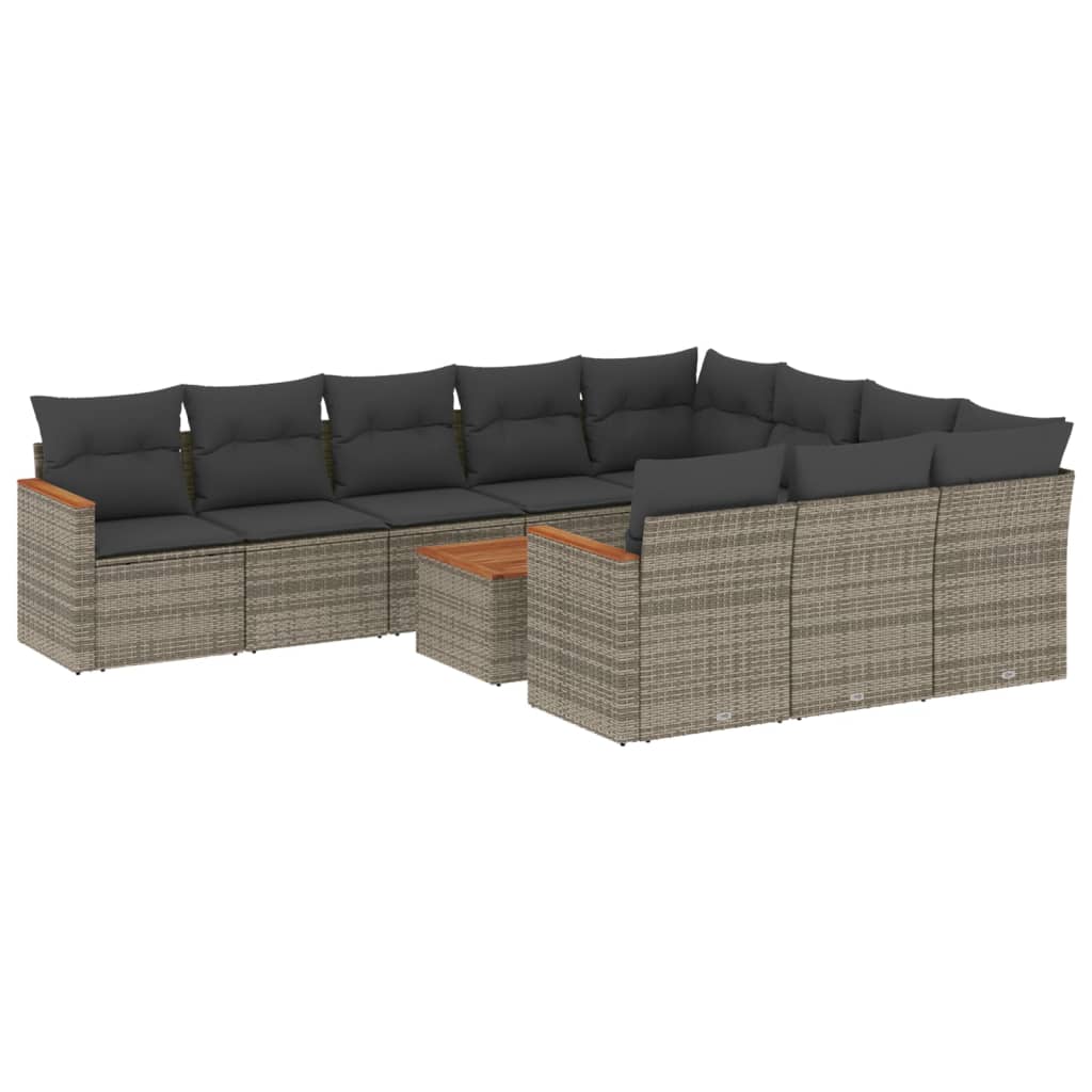 10-tlg. Garten-Sofagarnitur mit Kissen Schwarz Poly Rattan