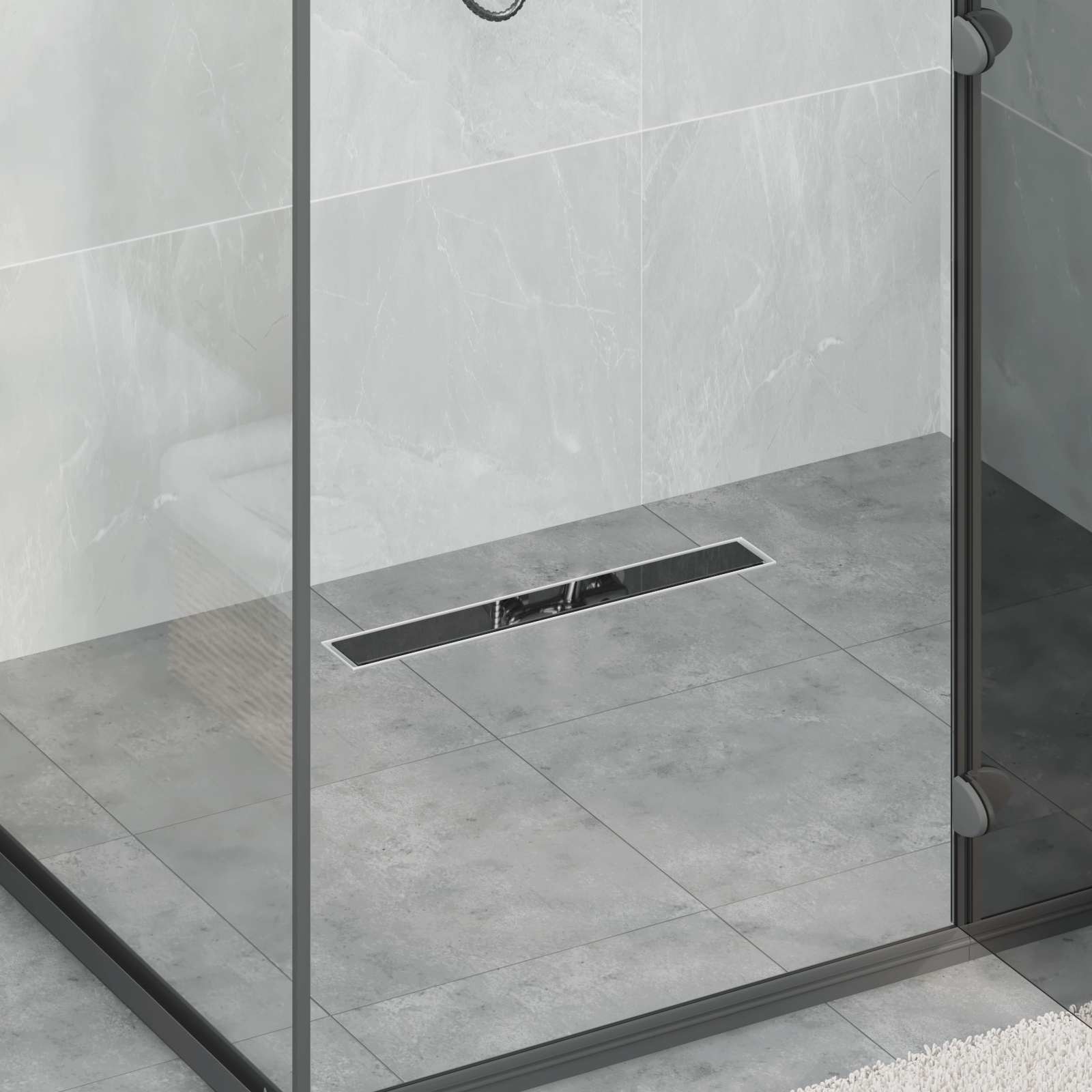 Duschabfluss mit Glasabdeckung Schwarz 50 cm Edelstahl 304