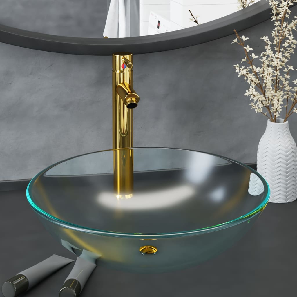 Waschbecken mit Armatur und Ablaufgarnitur Hartglas