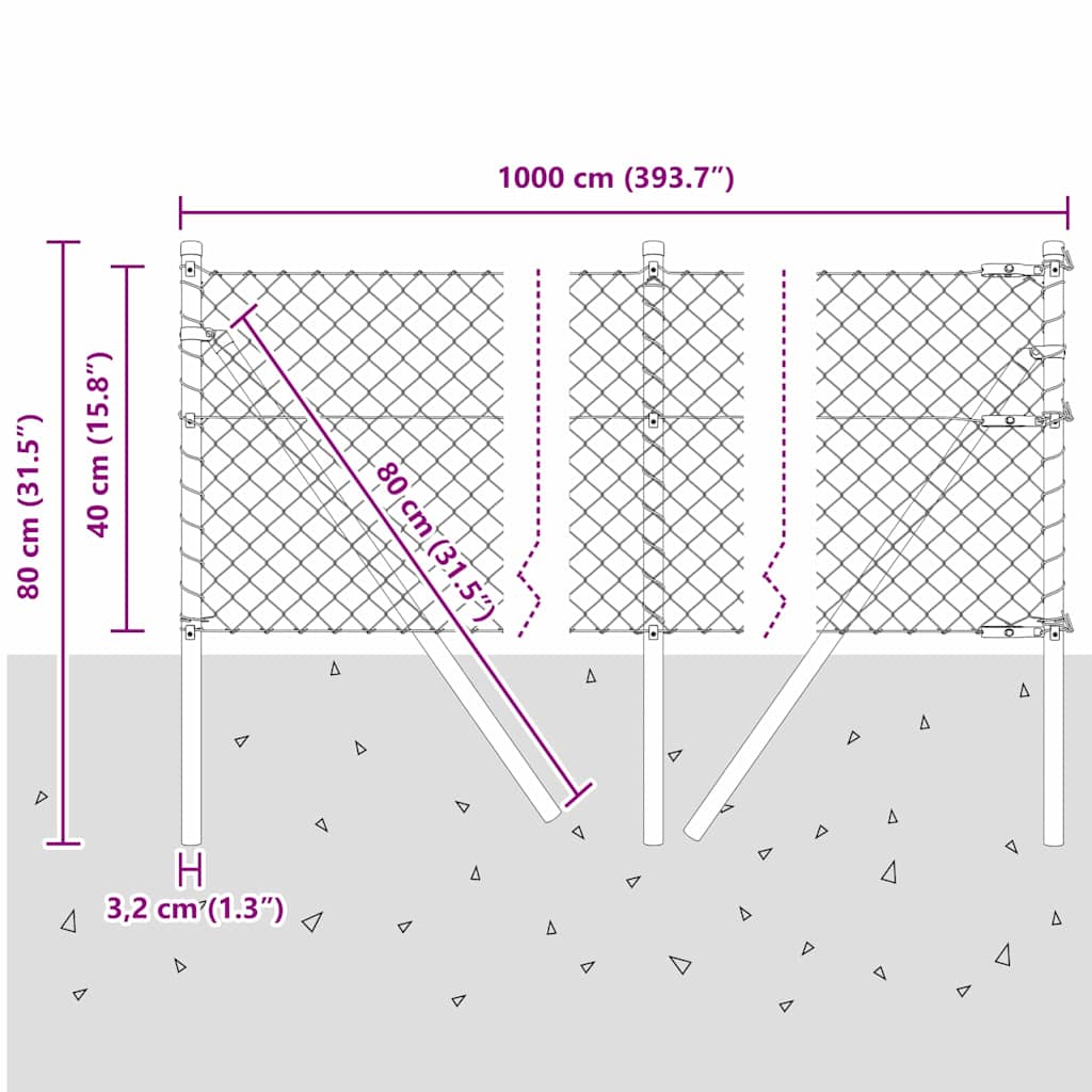 Outdoor Kettenglied-Zaun Erdfixierung 10 x 0,4 m Grün Netz