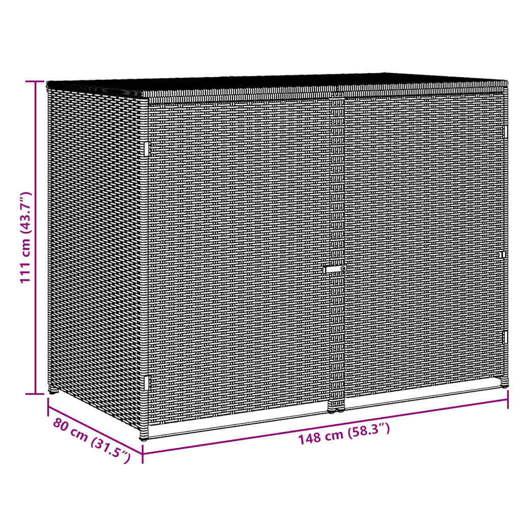 Mülltonnenbox für 2 Tonnen Poly Rattan Schwarz 148x80x111 cm