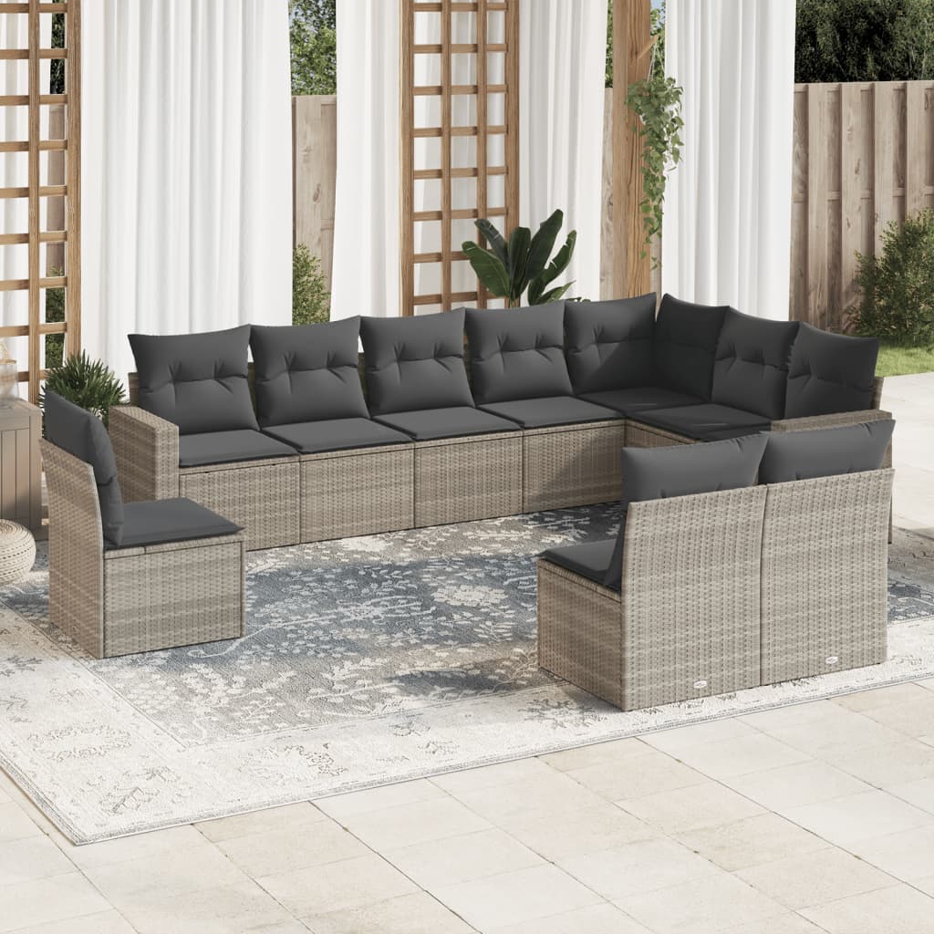 10-tlg. Garten-Sofagarnitur mit Kissen Schwarz Poly Rattan